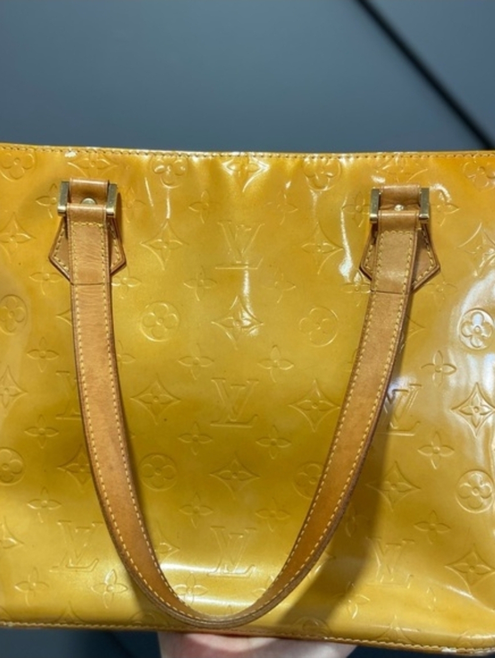 Authentic Louis Vuitton Yellow Monogram Vernis Houston Tote Bag - Picture 5 of 16
